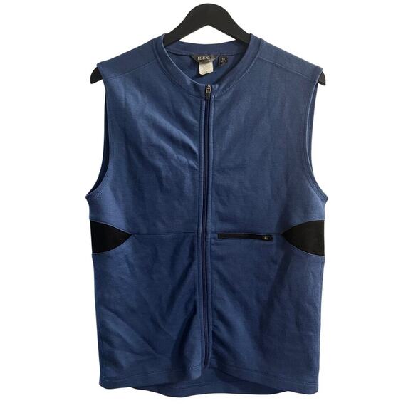 Ibex 100% Superwash Merino Wool Full Zip USA Made Vest Size Medium Blue Black - Picture 1 of 6